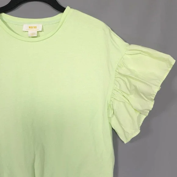 Anthropologie Maeve Top Size XS English Factory Ruffled Drop Shoulder Lime - Picture 6 of 13